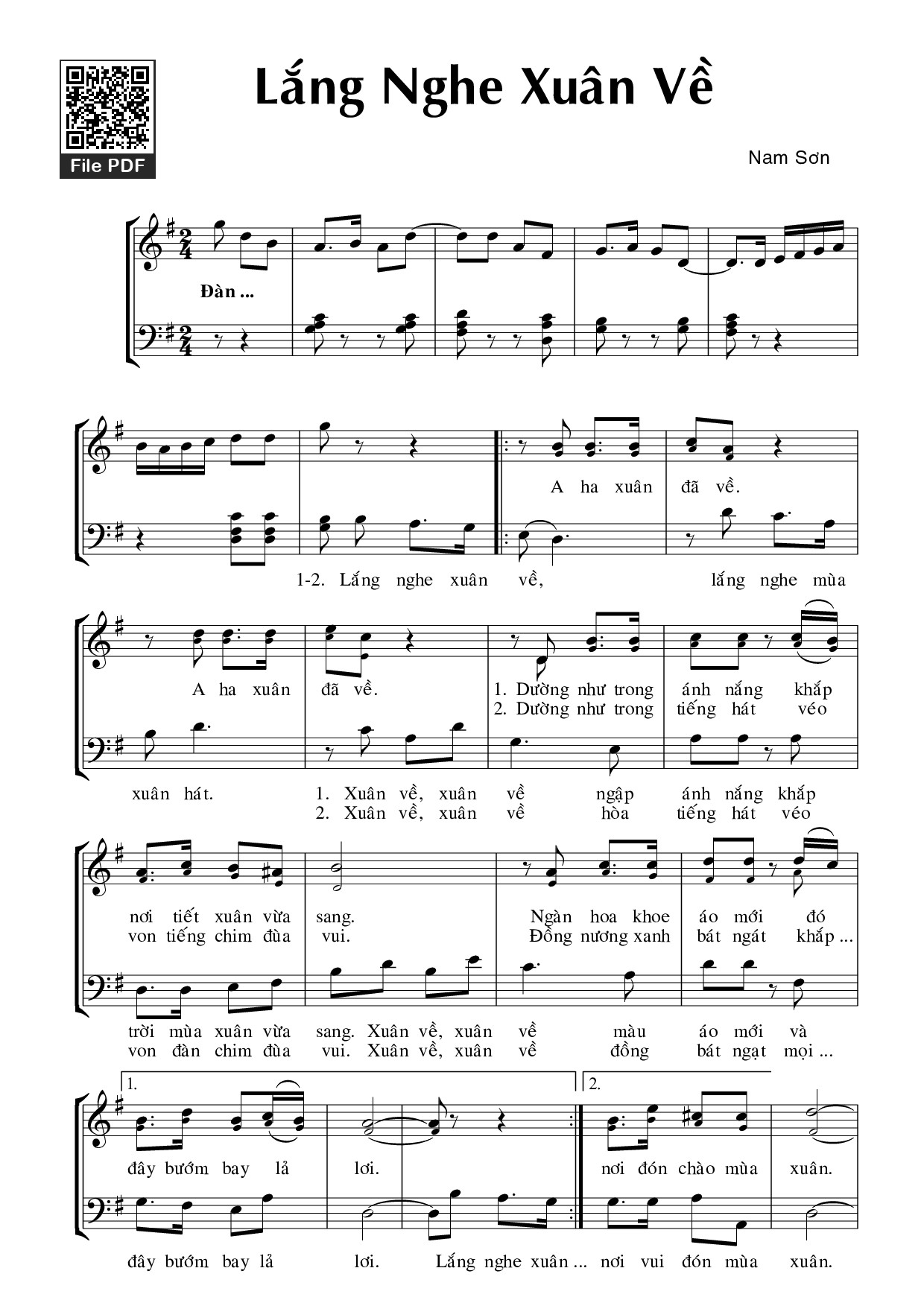 Sheet nhạc PDF bài Lắng nghe xuân về