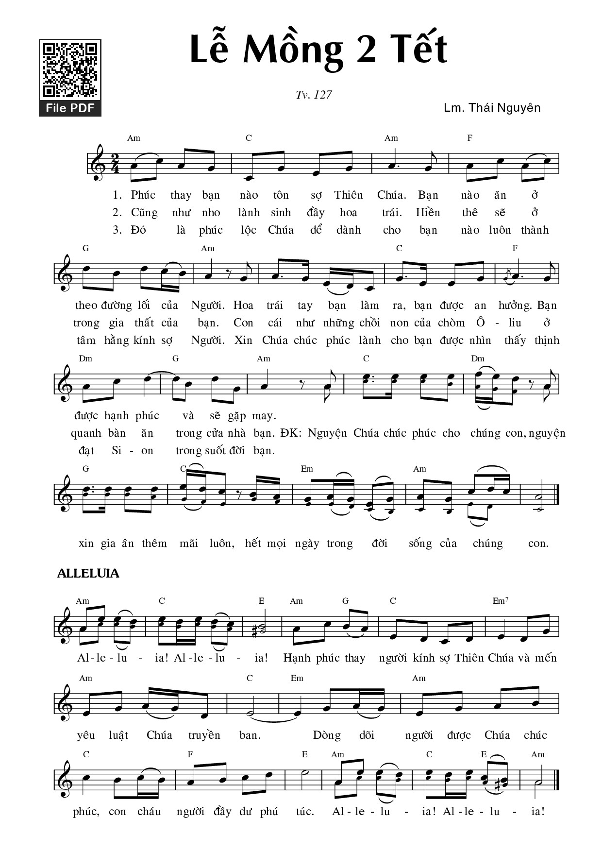 Trang 1 của Sheet nhạc PDF bài hát Lễ Mồng 2 Tết (Tv 127) - Thái Nguyên