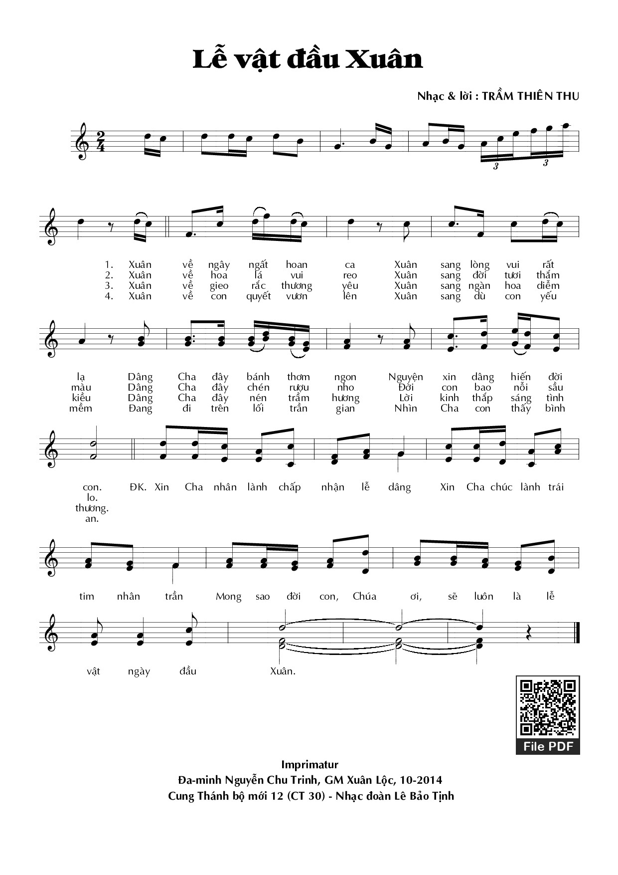 Sheet nhạc PDF bài Lễ vật đầu xuân