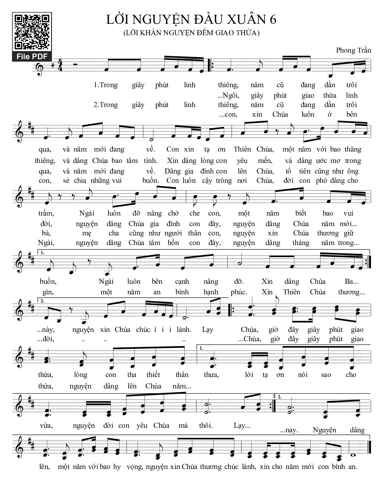 Sheet nhạc PDF bài Lời nguyện đầu xuân. 6