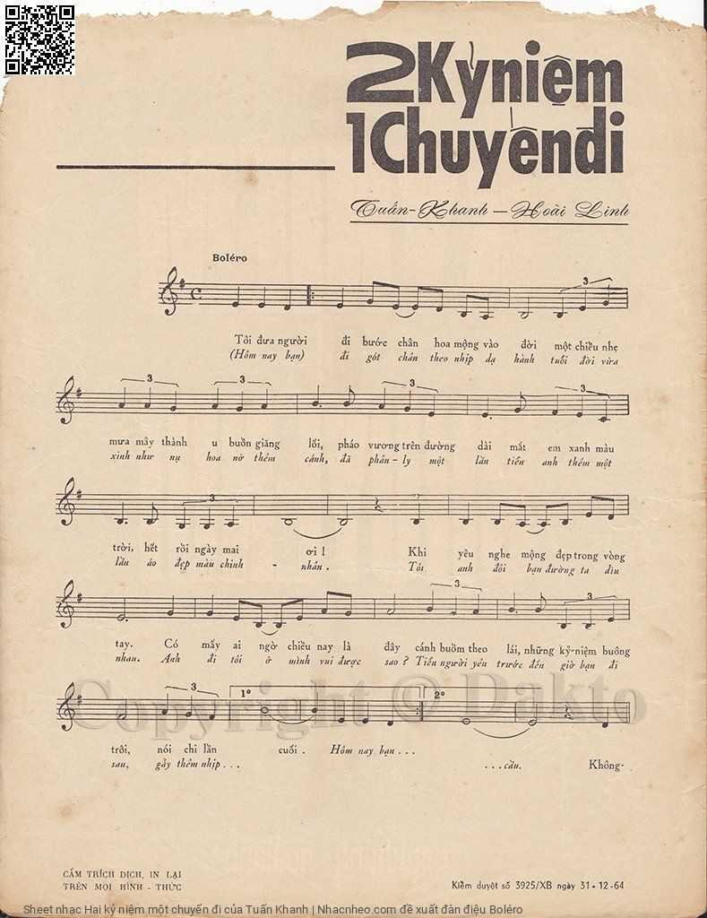 Trang 2 của Sheet nhạc PDF bài hát Hai kỷ niệm một chuyến đi - Tuấn Khanh, 1. Tôi đưa người  đi bước chân hoa mộng vào  đời. Một chiều nhẹ  mưa bay thành  u buồn giăng  lối