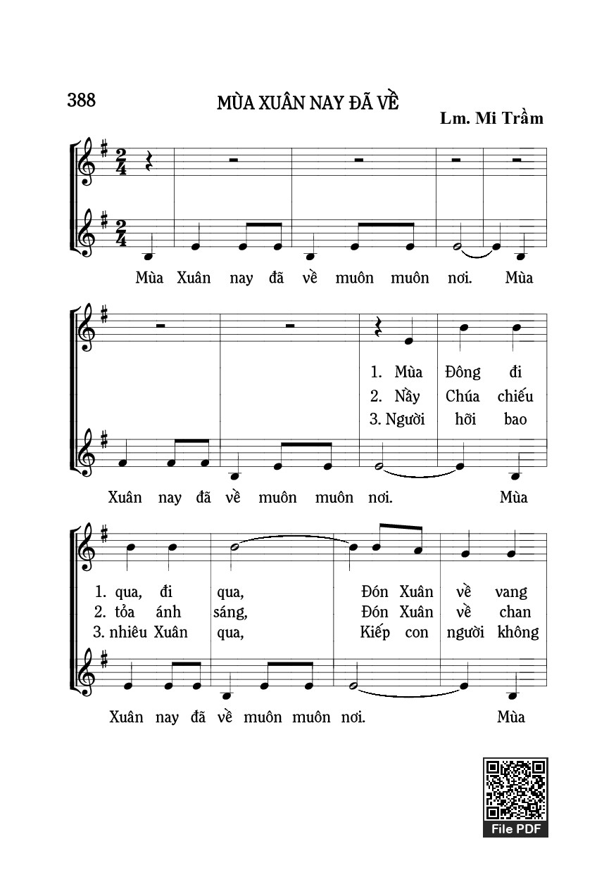 Trang 1 của Sheet nhạc PDF bài hát Mùa xuân nay đã về - Mi Trầm