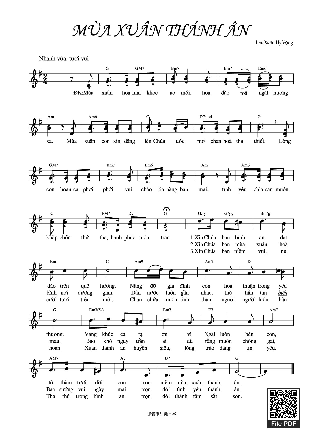 Sheet nhạc PDF bài Mùa xuân thánh ân