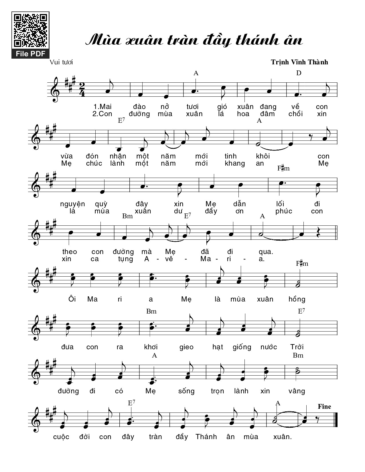Sheet nhạc PDF bài Mùa xuân tràn đầy thánh ân