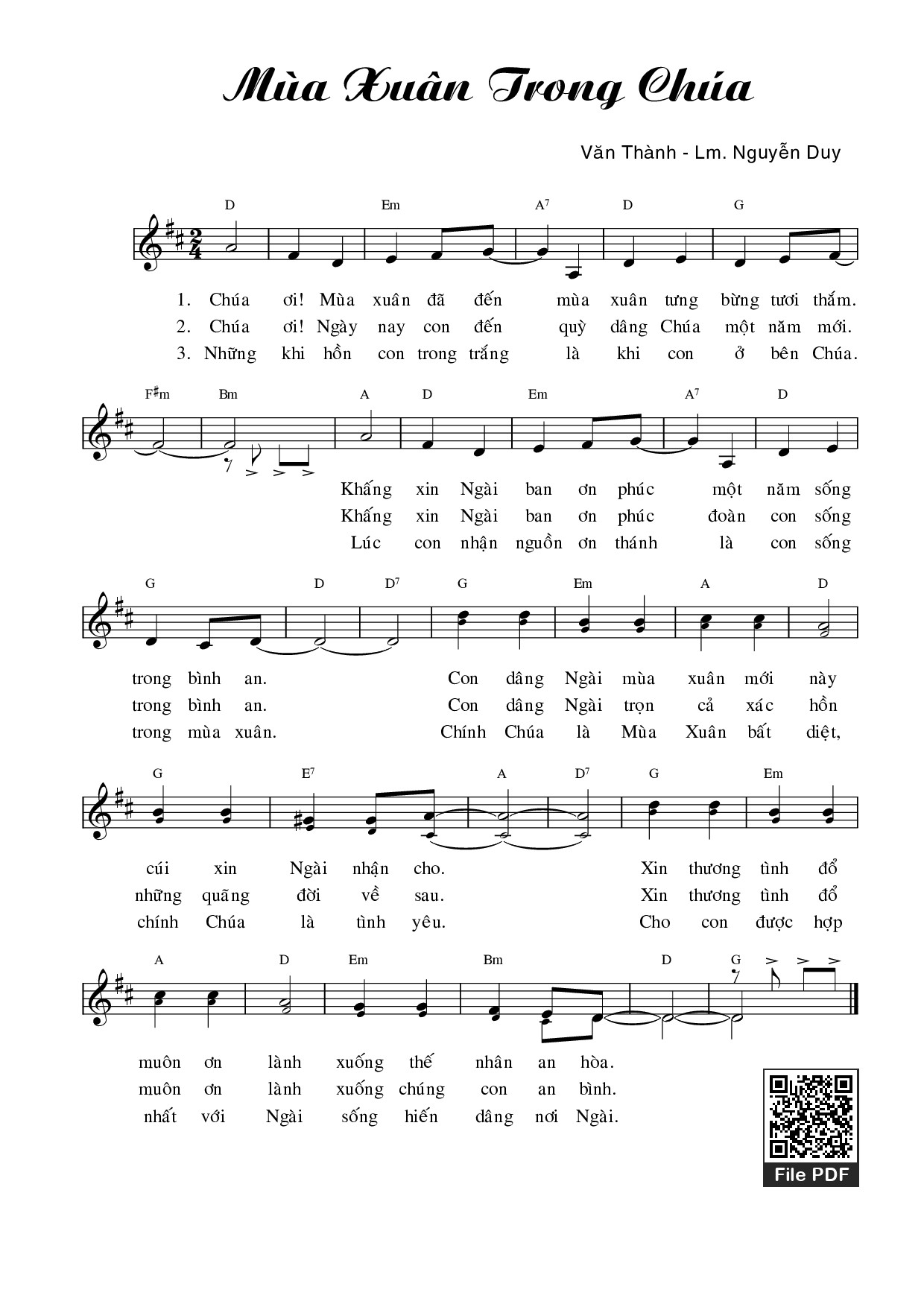 Sheet nhạc PDF bài Mùa xuân trong Chú