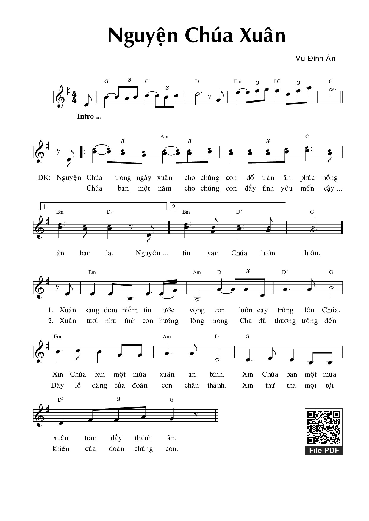 Sheet nhạc PDF bài Nguyện Chúa Xuân