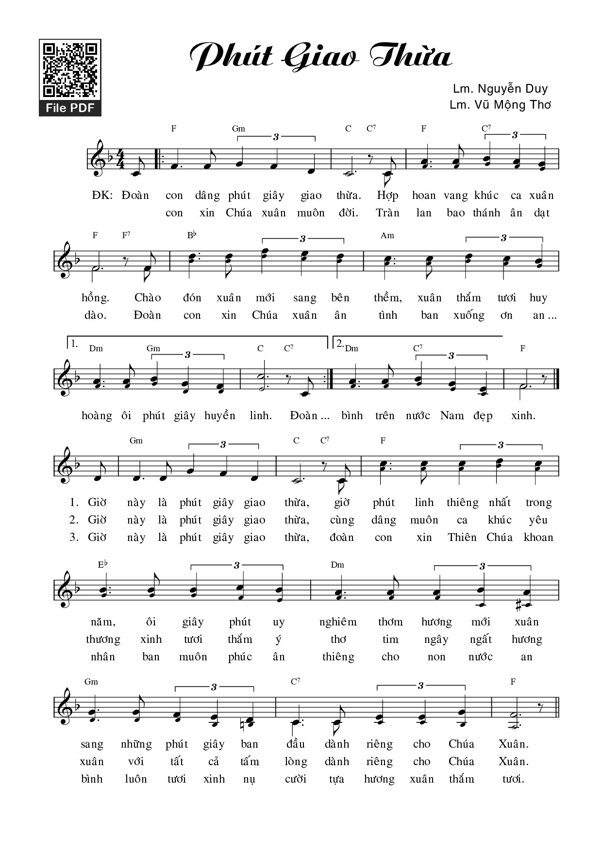 Sheet nhạc PDF bài Phút giao thừa