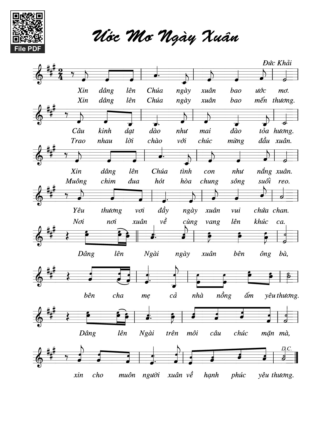 Sheet nhạc PDF bài Ước mơ ngày xuân