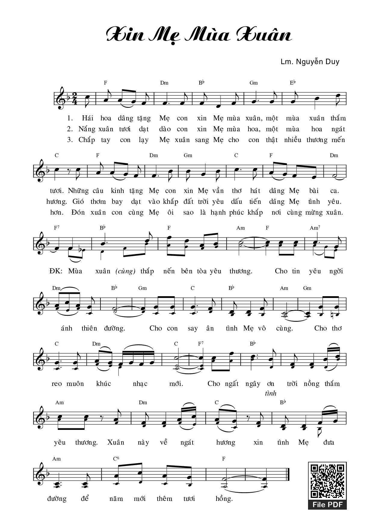 Sheet nhạc PDF bài Xin Mẹ mùa xuân