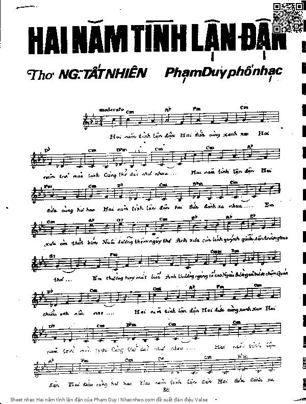 Trang 5 của Sheet nhạc PDF bài hát Hai năm tình lận đận - Phạm Duy, 1. Hai  năm tình lận  đận, hai  đứa cùng xanh  xao. Hai  năm trời mùa  lạnh, cùng  thở dài như  nhau