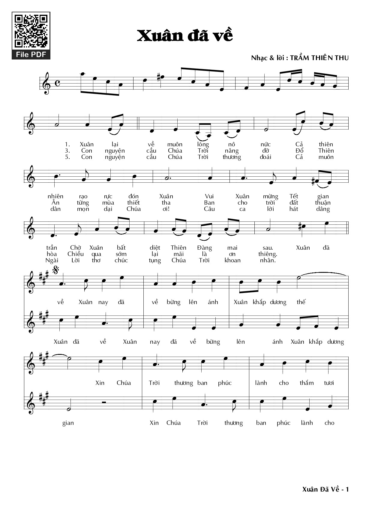 Trang 1 của Sheet nhạc PDF bài hát Xuân đã về - Trầm Thiên Thu