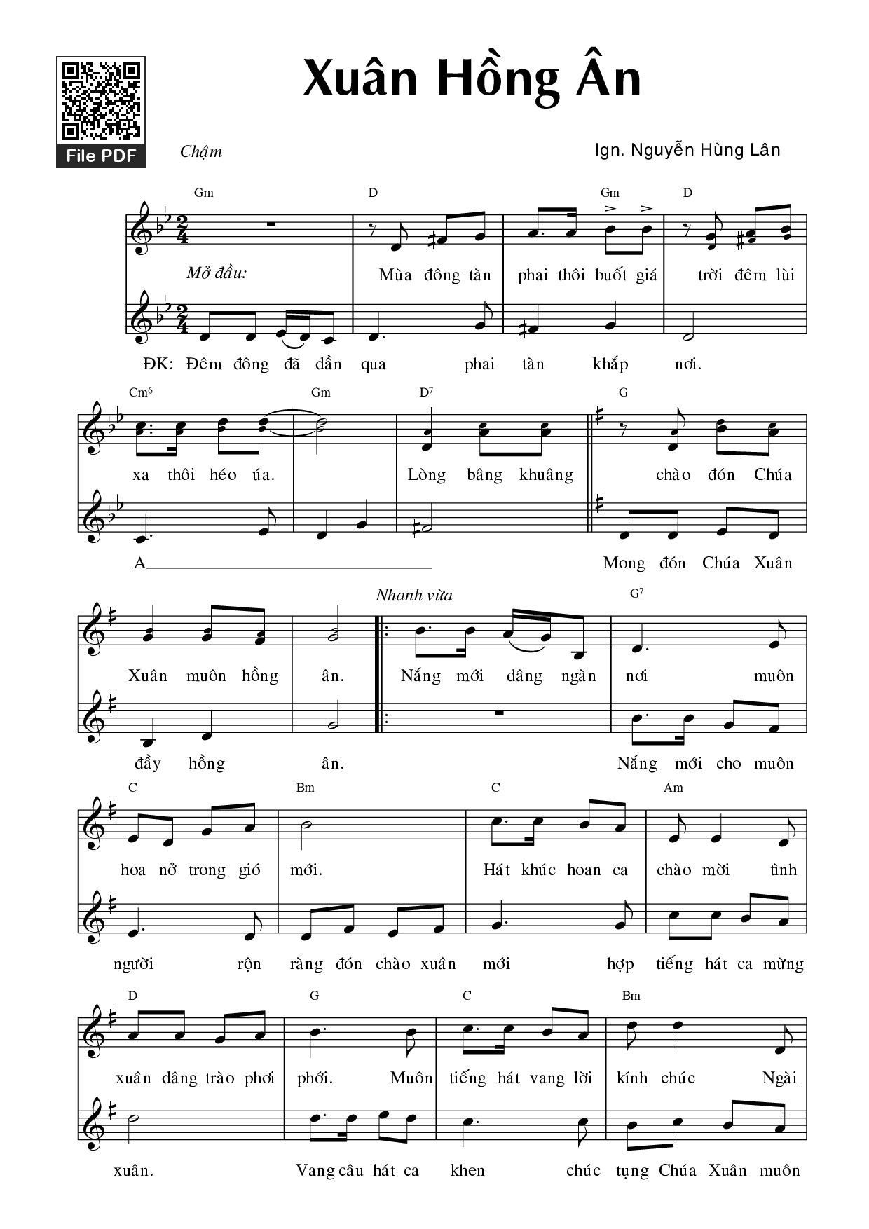 Trang 1 của Sheet nhạc PDF bài hát Xuân hồng ân - Nguyễn Hùng Lân