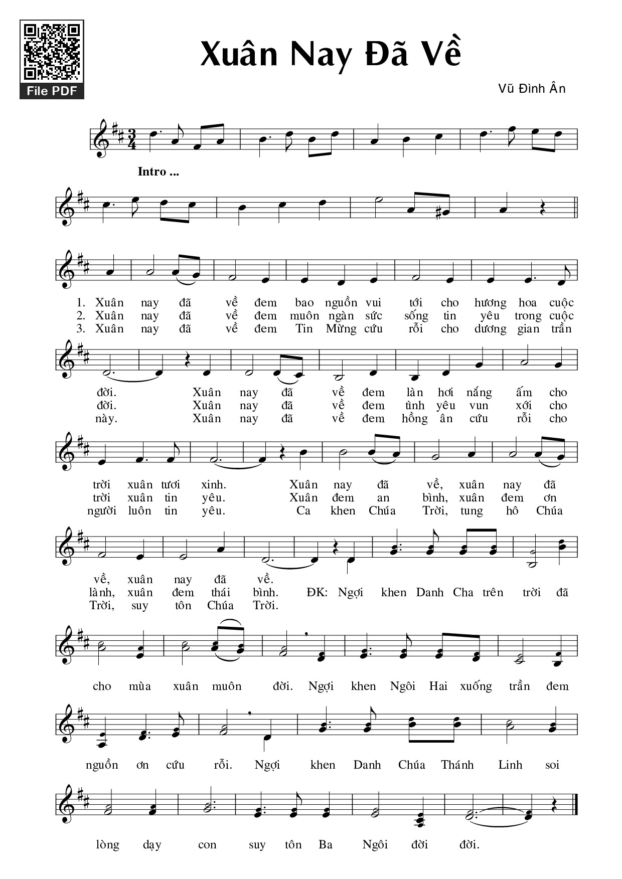 Sheet nhạc PDF bài Xuân nay đã về