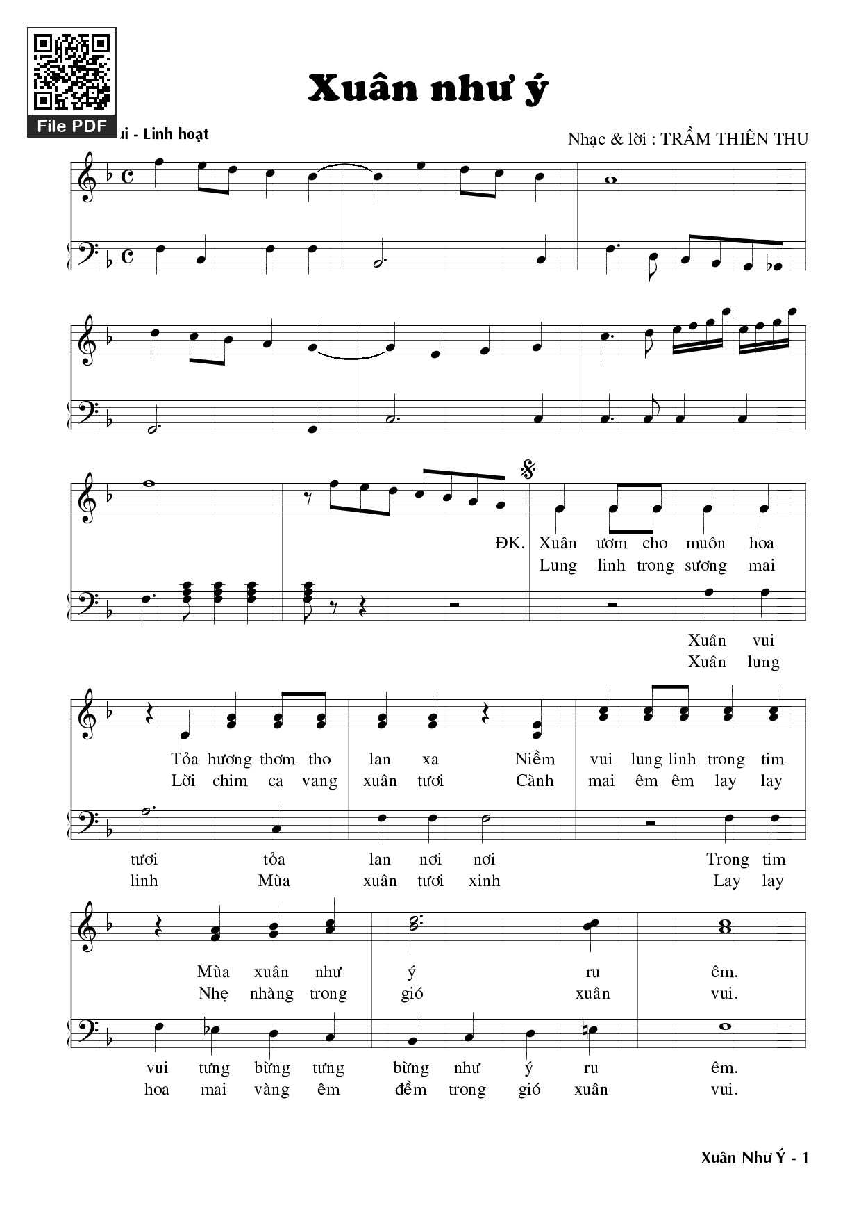 Trang 1 của Sheet nhạc PDF bài hát Xuân như ý - Trầm Thiên Thu