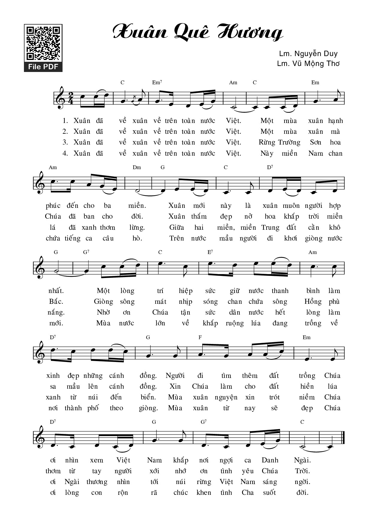 Sheet nhạc PDF bài Xuân quê hương