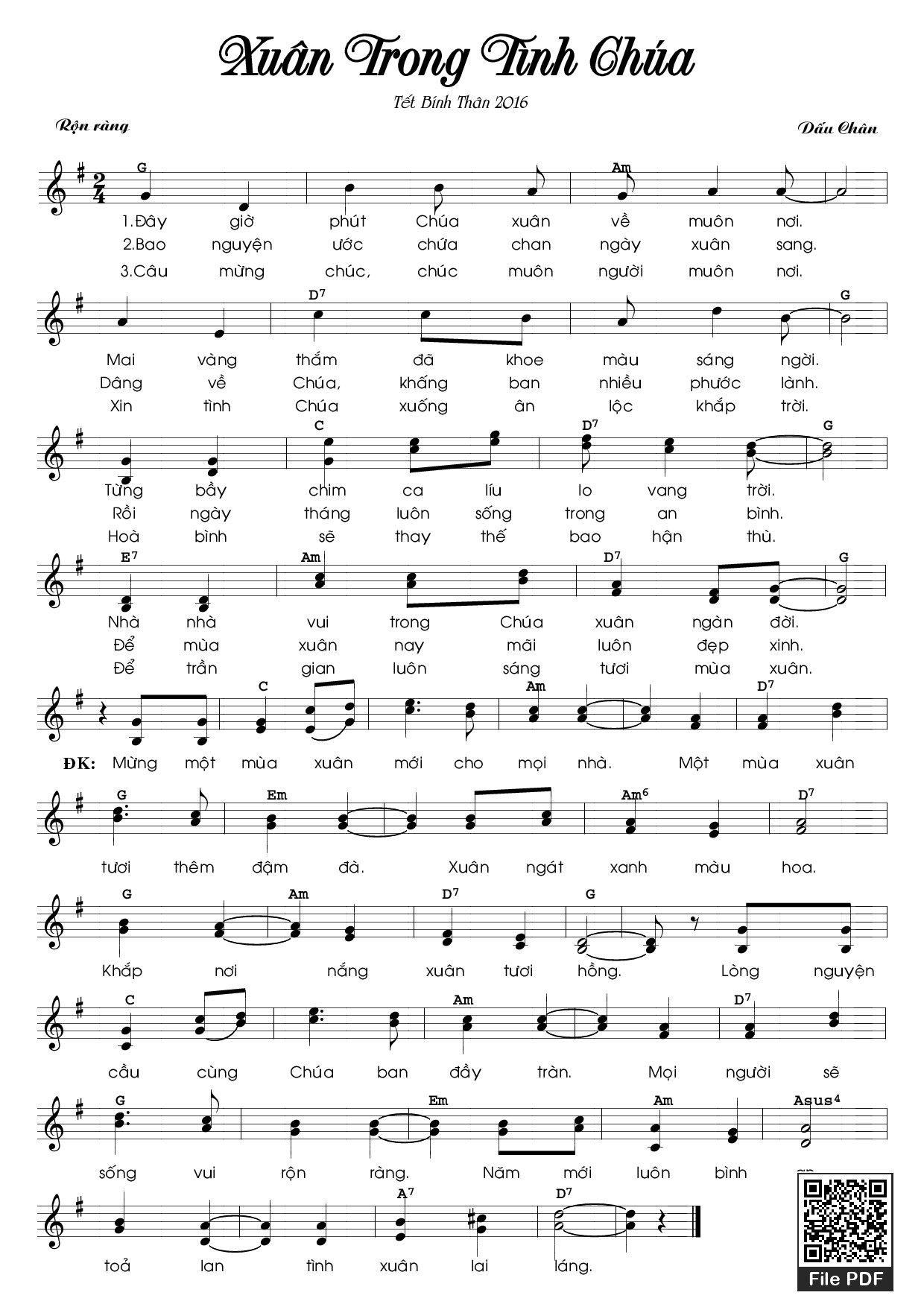 Sheet nhạc PDF bài Xuân trong tình Chúa