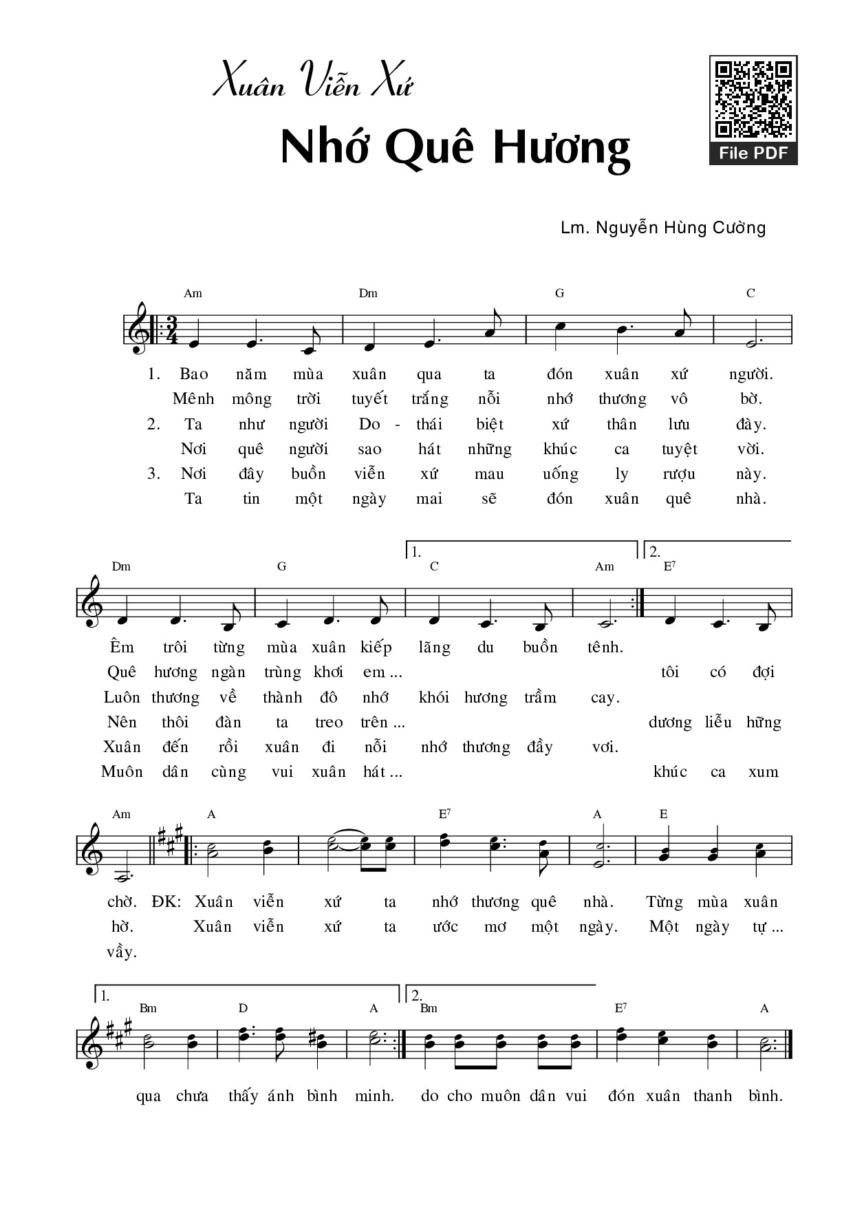 Sheet nhạc PDF bài Xuân viễn xứ nhớ quê hương