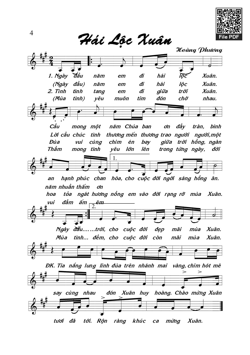 Trang 1 của Sheet nhạc PDF bài hát Hái Lộc Xuân - Hoàng Phương