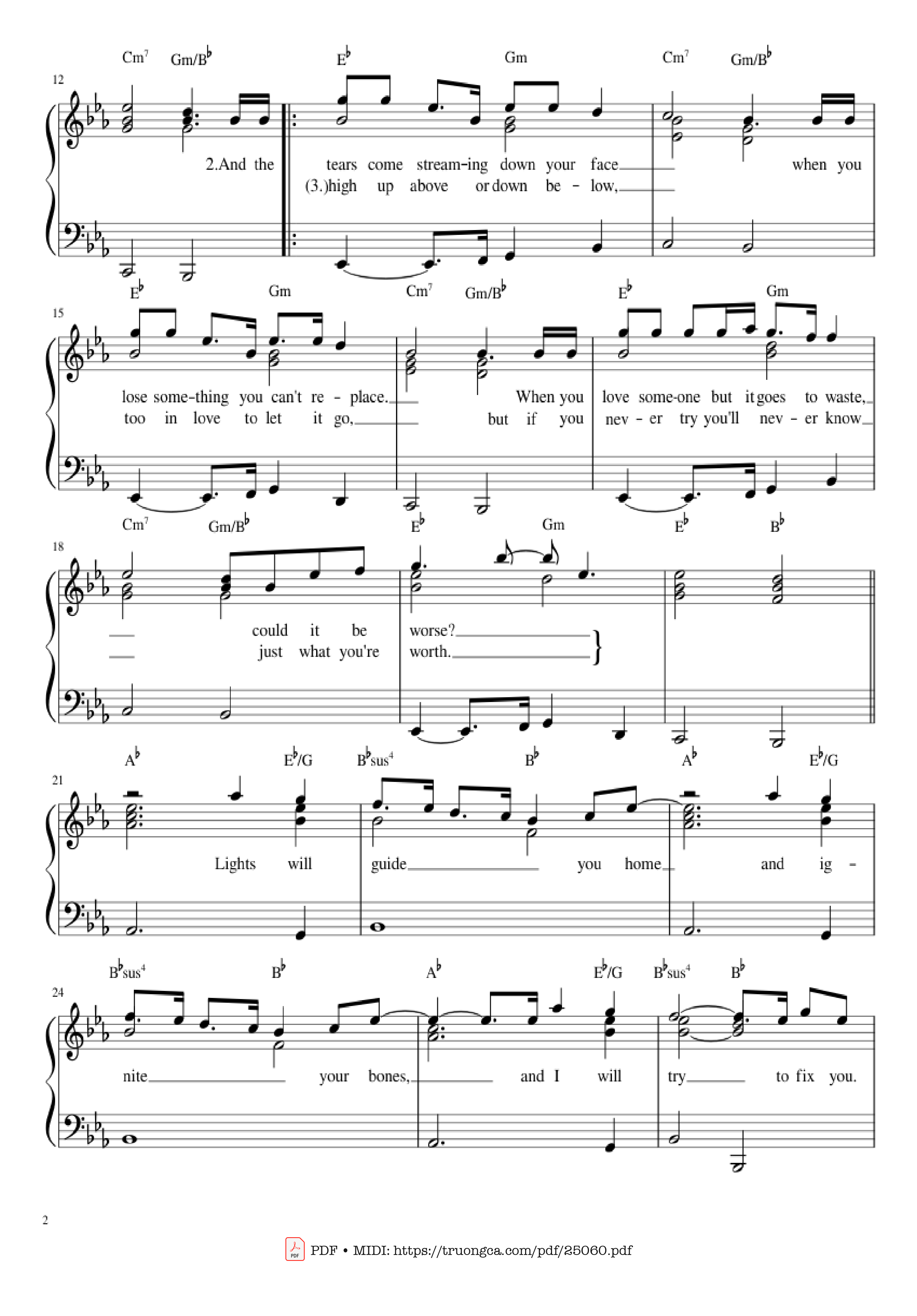 Trang 2 của Sheet nhạc PDF bài hát Fix You Sheet Piano - Leon Montealegre
