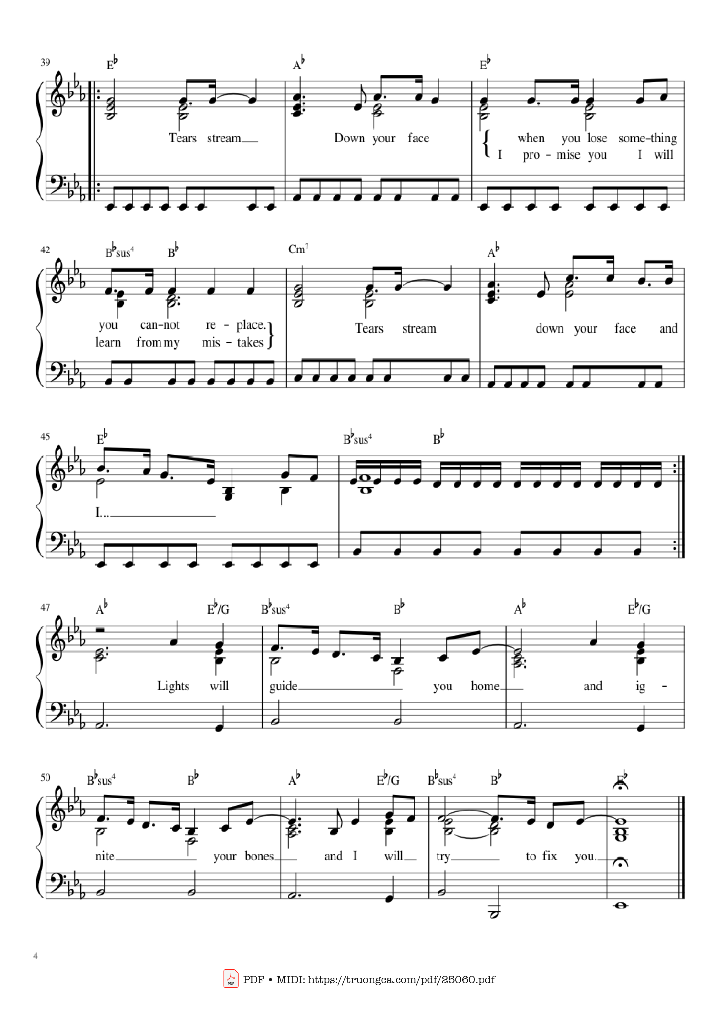 Trang 4 của Sheet nhạc PDF bài hát Fix You Sheet Piano - Leon Montealegre