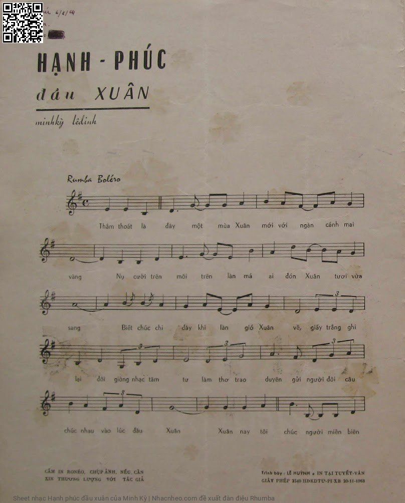 Trang 6 của Sheet nhạc PDF bài hát Hạnh phúc đầu xuân - Minh Kỳ, 1. Thấm thoát là  đây một mùa xuân  mới với ngàn cánh mai  vàng. Nụ cười trên  môi trên làn má  ai đón xuân tươi vừa  sang