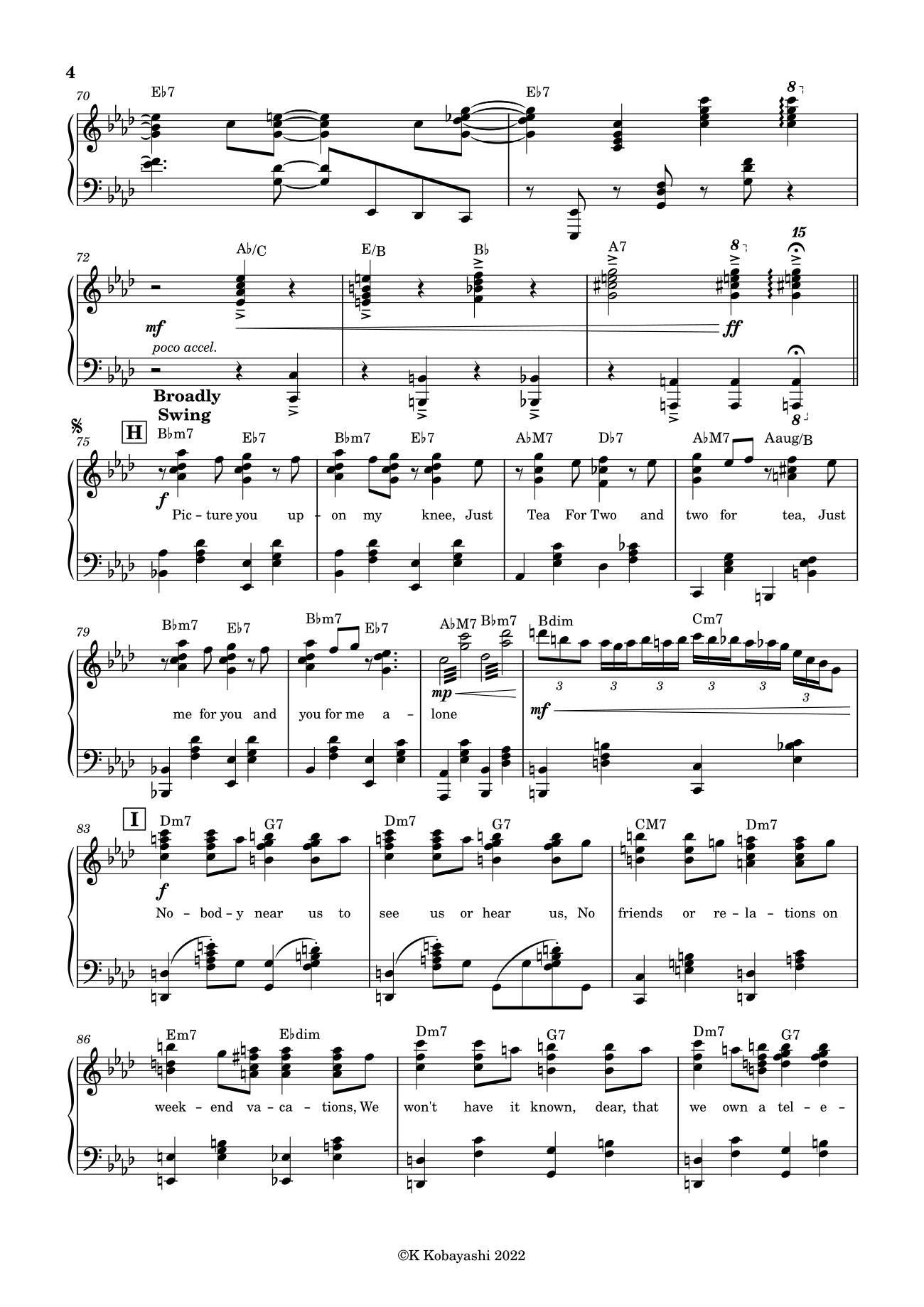 Trang 4 của Sheet nhạc PDF bài hát Tea For Two Sheet Piano - K Kobayashi