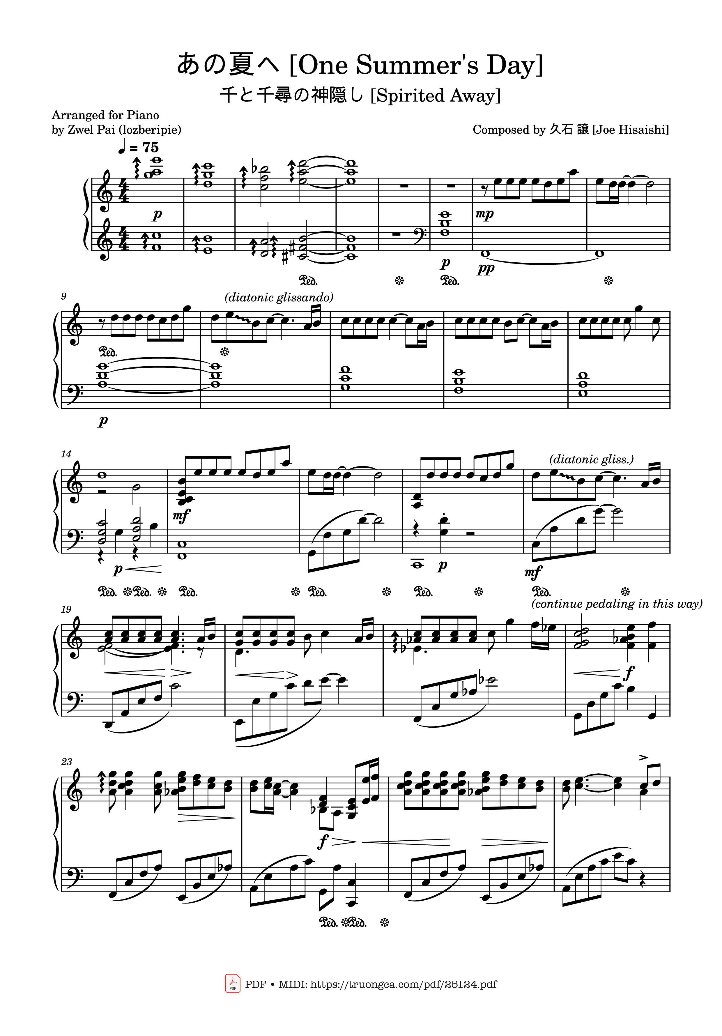 Trang 1 của Sheet nhạc PDF bài hát Joe Hisaishi - One Summer
