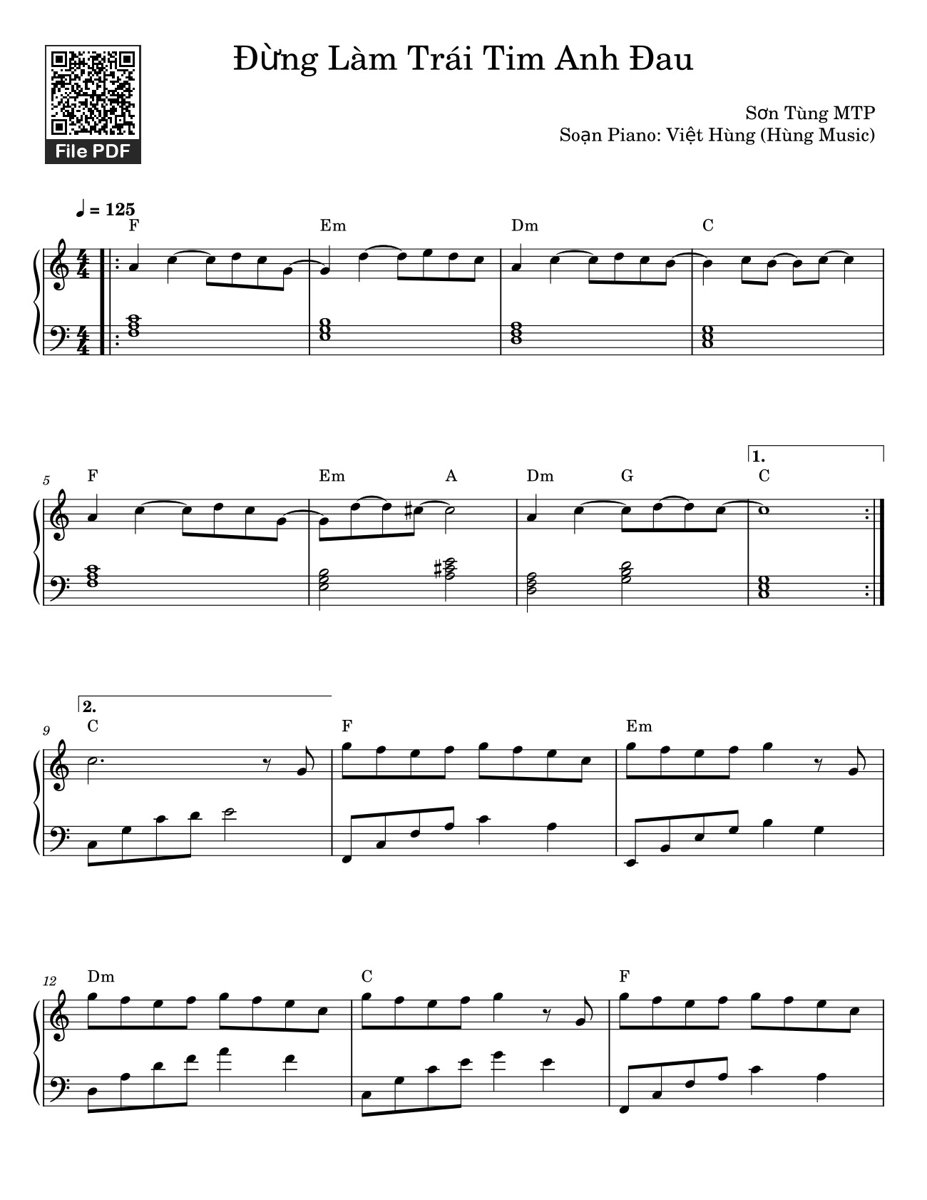 Sheet nhạc PDF bài Đừng Làm Trái Tim Anh Đau Sheet Piano