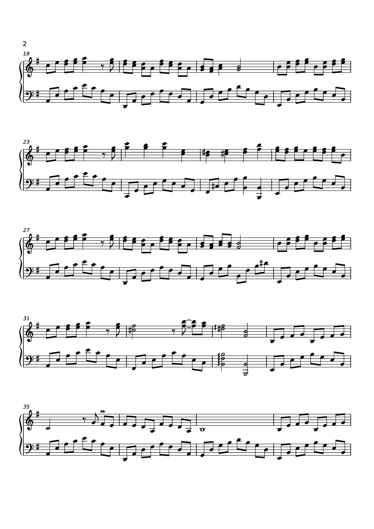 Trang 2 của Sheet nhạc PDF bài hát 你离开的村落 Sheet Piano - 原唱：吴铁飞、徐波