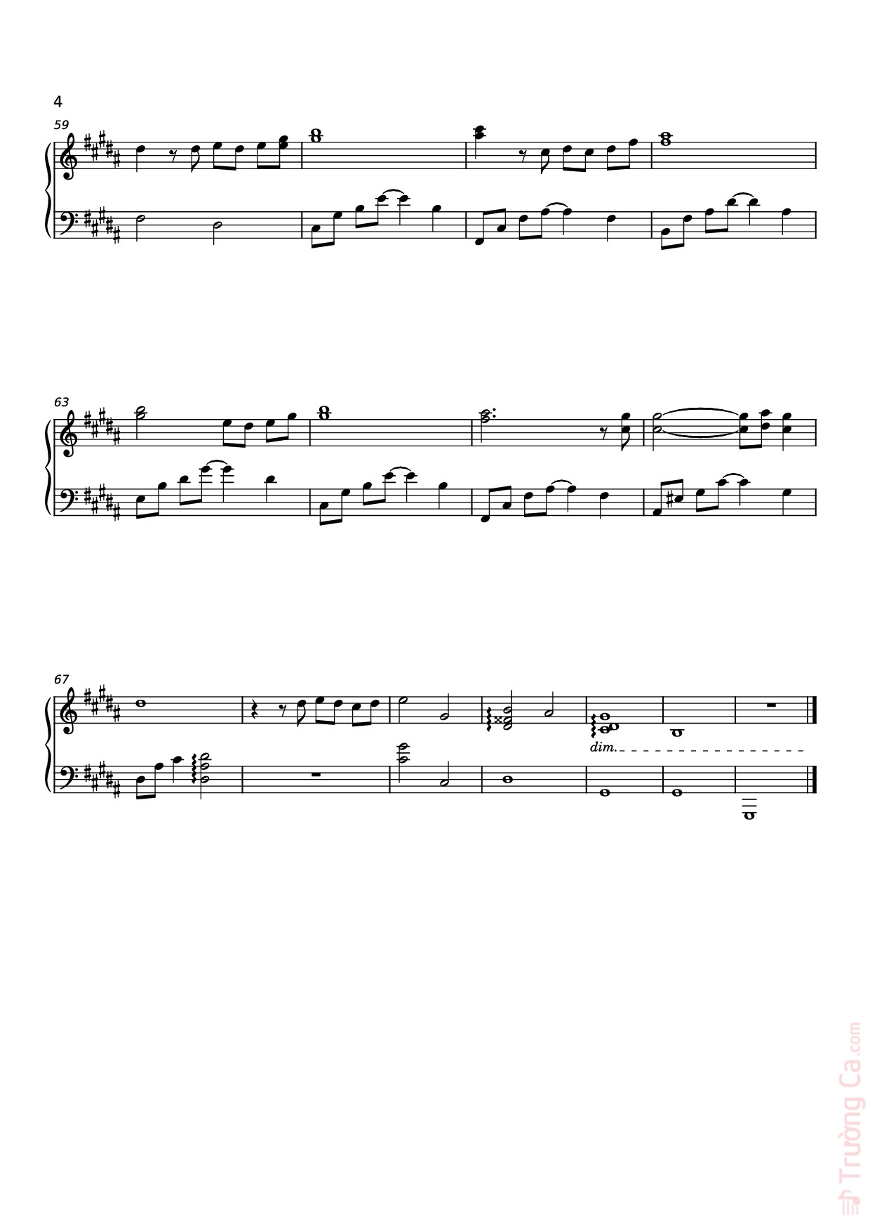 Trang 4 của Sheet nhạc PDF bài hát 你离开的村落 Sheet Piano - 原唱：吴铁飞、徐波