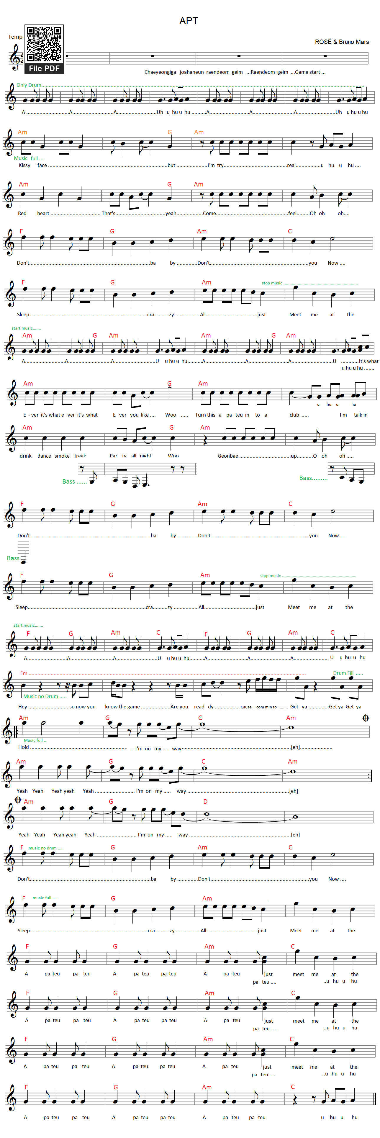 Trang 1 của Sheet nhạc PDF bài hát Apt Sheet Music - Rose & Bruno Mars