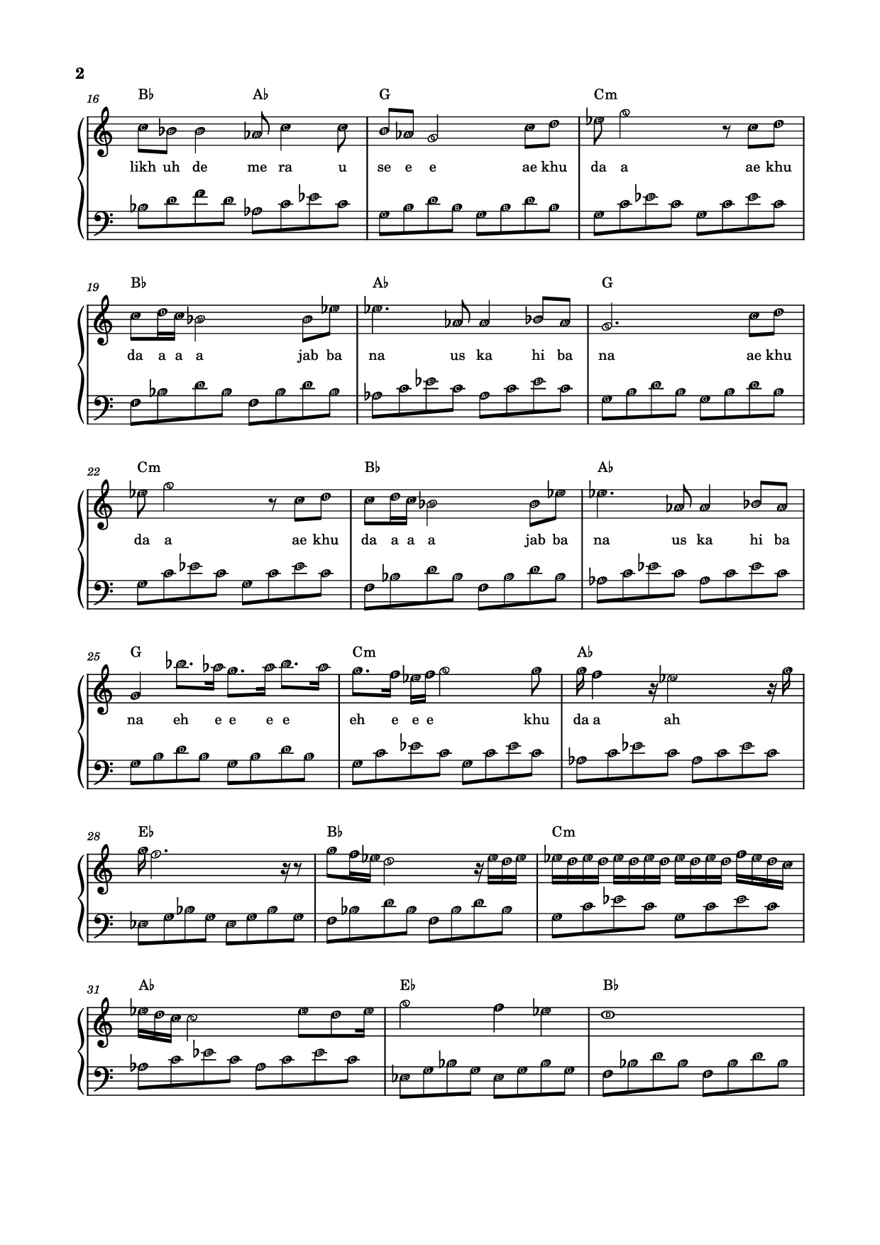 Trang 2 của Sheet nhạc PDF Piano bài hát jab bana uska hi bana Sheet Piano - Arijit Singh