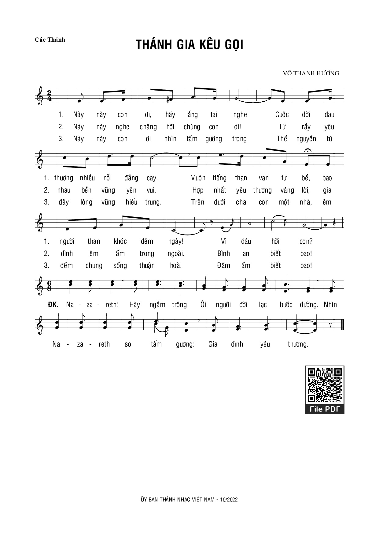 Sheet nhạc PDF bài Thánh Gia Kêu Gọi