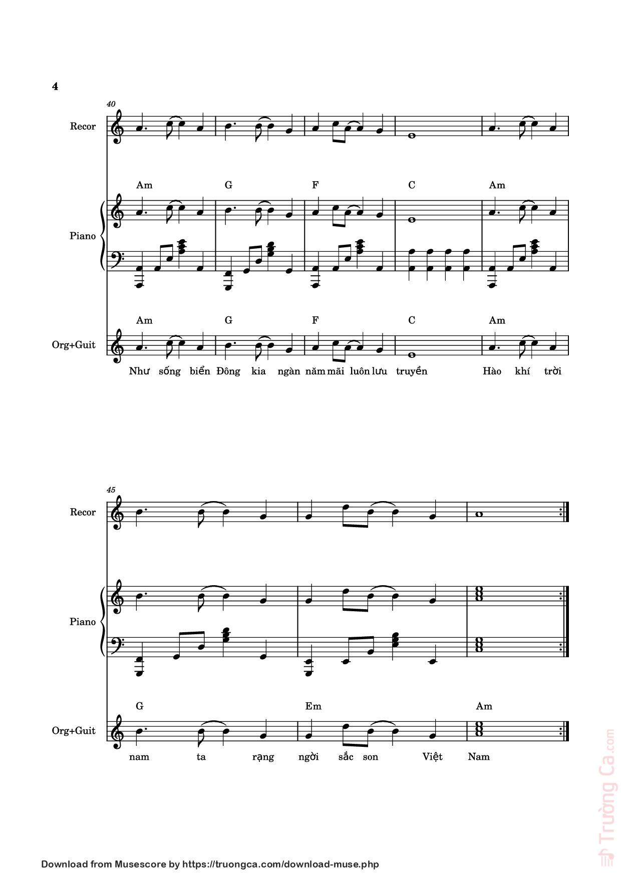 Trang 4 của Sheet nhạc PDF Piano bài hát HÀO KHÍ VIỆT NAM Piano, Recorder, Synthesizer - Sáng tác: Holy Thắng