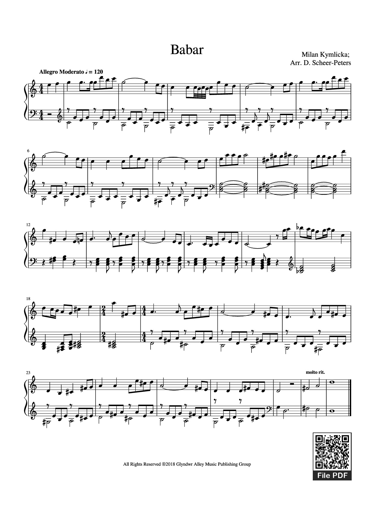 Trang 1 của Sheet nhạc PDF Piano bài hát Babar Sheet Piano - Milan Kymlicka; Arr. D. Scheer-Peters