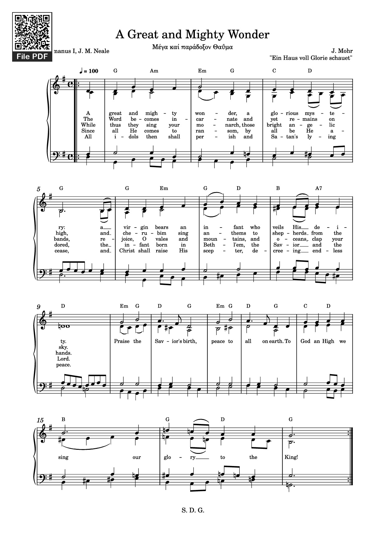 Trang 1 của Sheet nhạc PDF bài hát A Great and Mighty Wonder Sheet Piano - J. Mohr