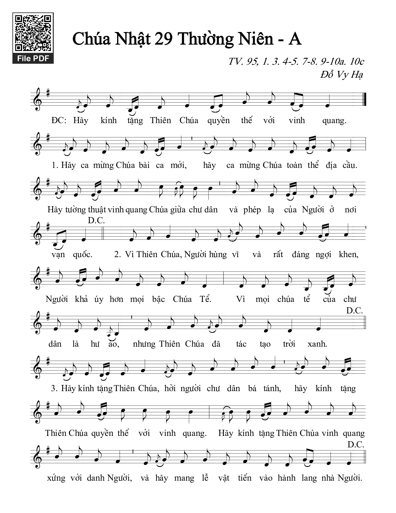 Sheet nhạc PDF bài Thánh Vịnh 95, Chúa Nhật 29A Thường Niên