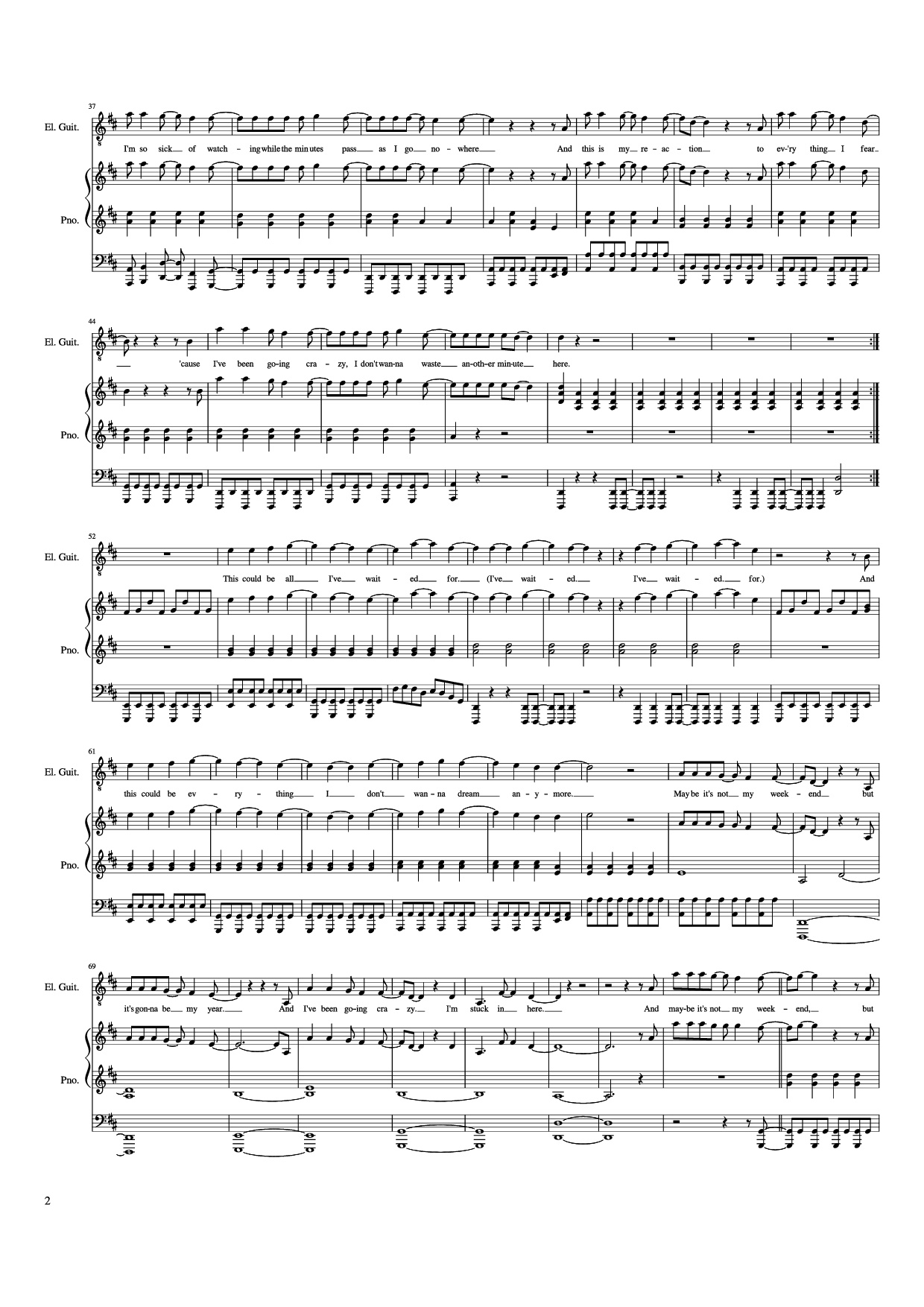 Trang 2 của Sheet nhạc PDF Piano Guitar Tab bài hát Weightless Piano - All Time Low