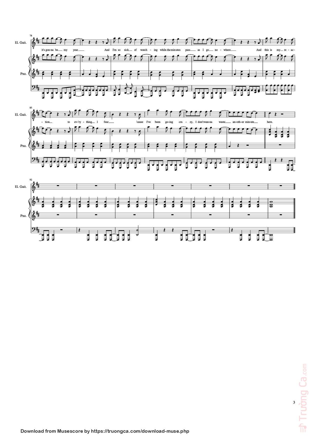 Trang 3 của Sheet nhạc PDF Piano Guitar Tab bài hát Weightless Piano - All Time Low