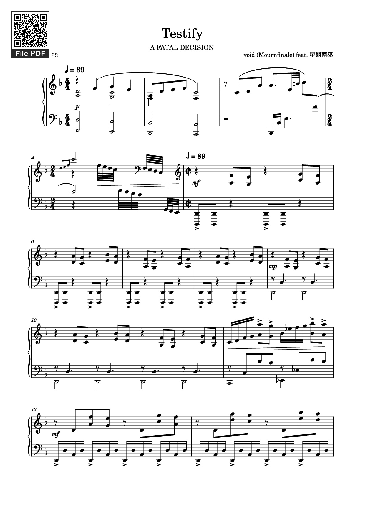 Trang 1 của Sheet nhạc PDF Piano bài hát Testify Piano - Void (Mournfinale) feat. 星熊南巫