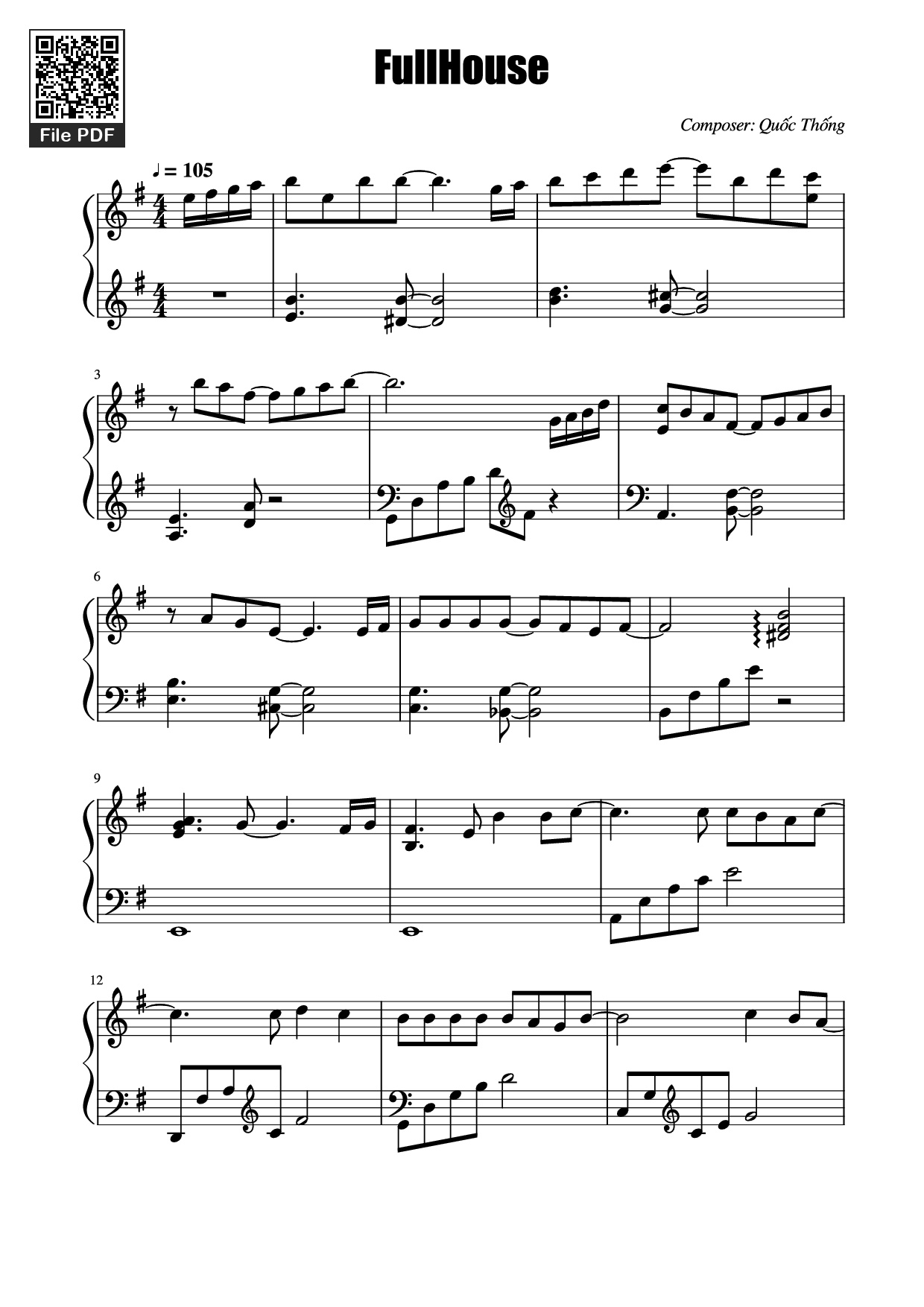 Trang 1 của Sheet nhạc PDF Piano bài hát FullHouse Piano - Composer: Quốc Thống