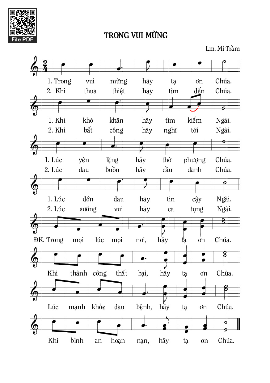 Sheet nhạc PDF bài Trong Vui Mừng
