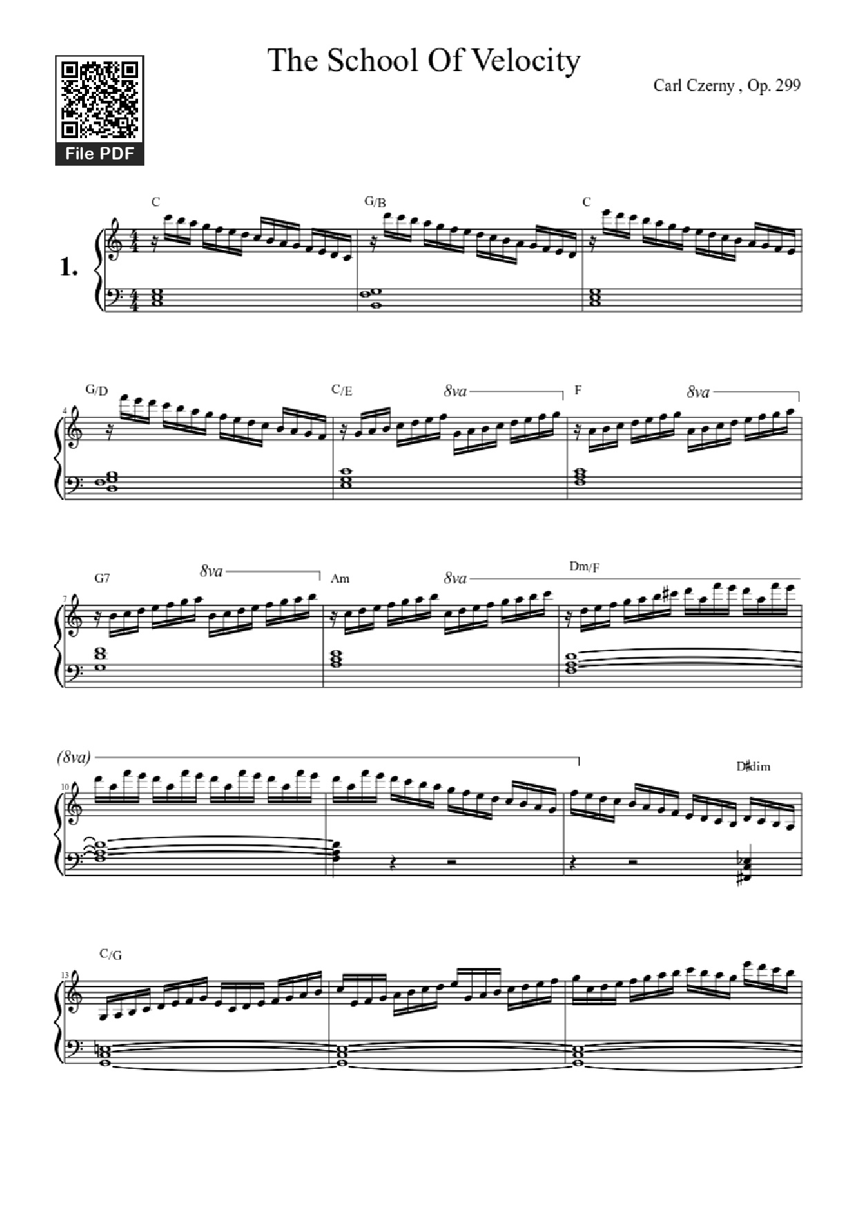 Trang 1 của Sheet nhạc PDF Piano bài hát The School Of Velocity Piano - Carl Czerny , Op. 299