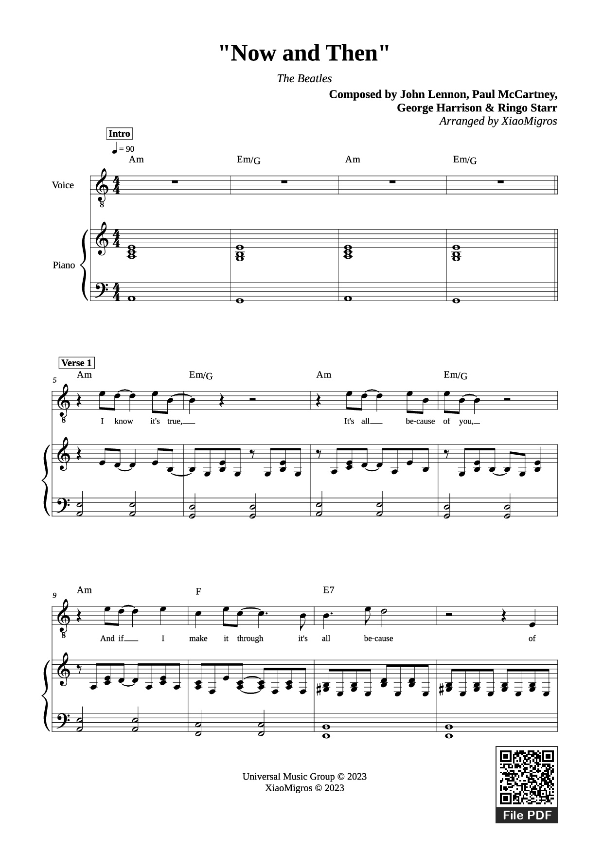 Trang 1 của Sheet nhạc PDF Piano bài hát Now and Then Piano - Composed by John Lennon, Paul McCartney