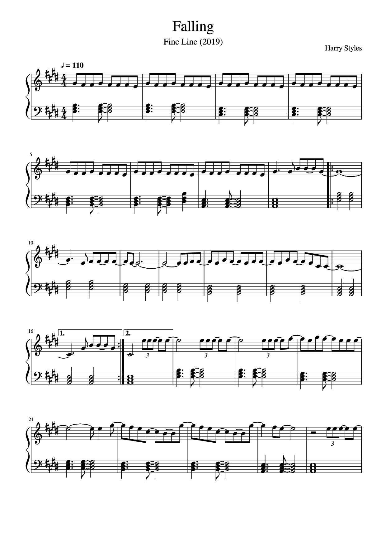 Sheet nhạc PDF bài Falling Piano - Harry Styles