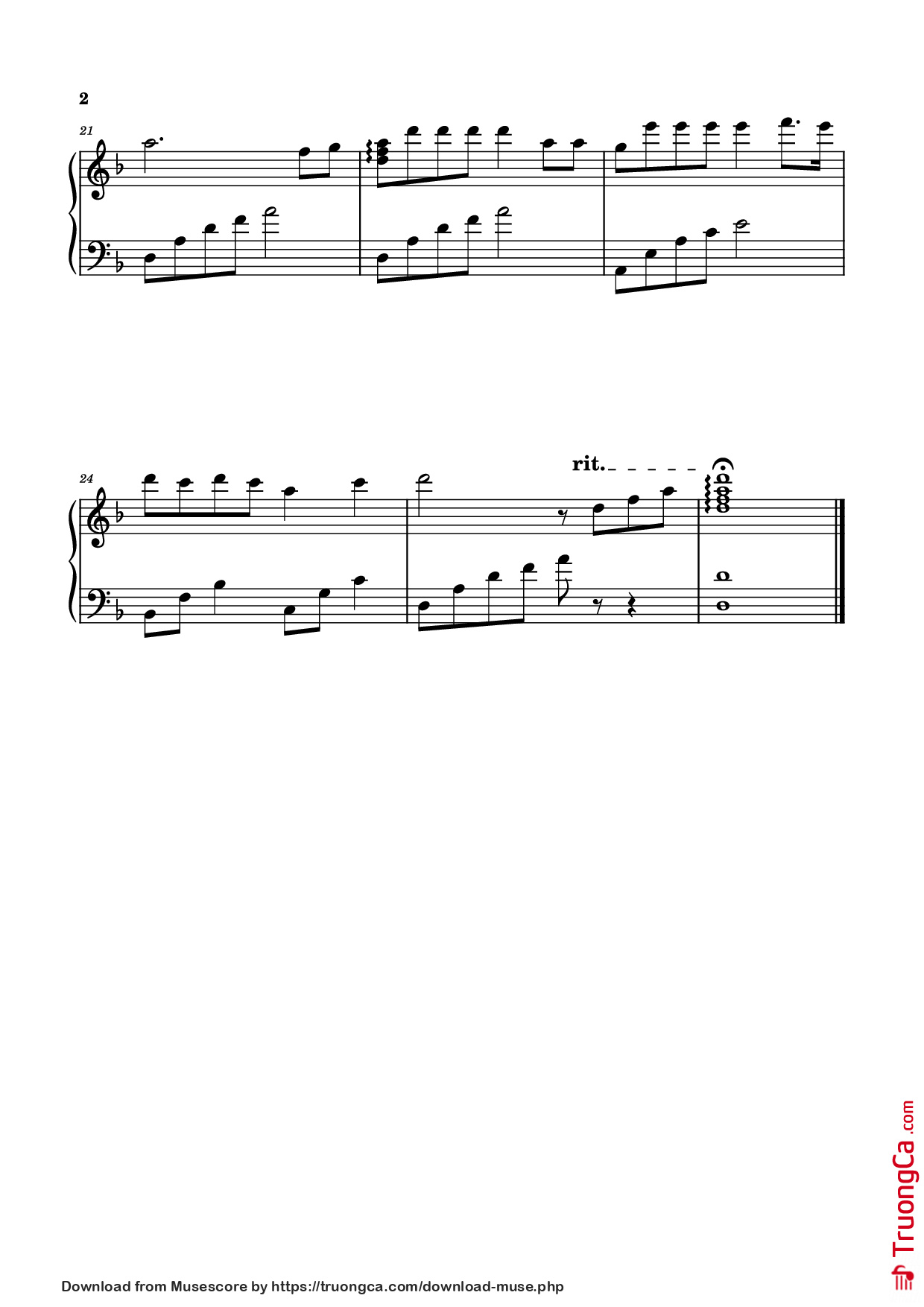 Trang 2 của Sheet nhạc PDF Piano bài hát Tái sinh Piano dễ - Tăng Duy Tân