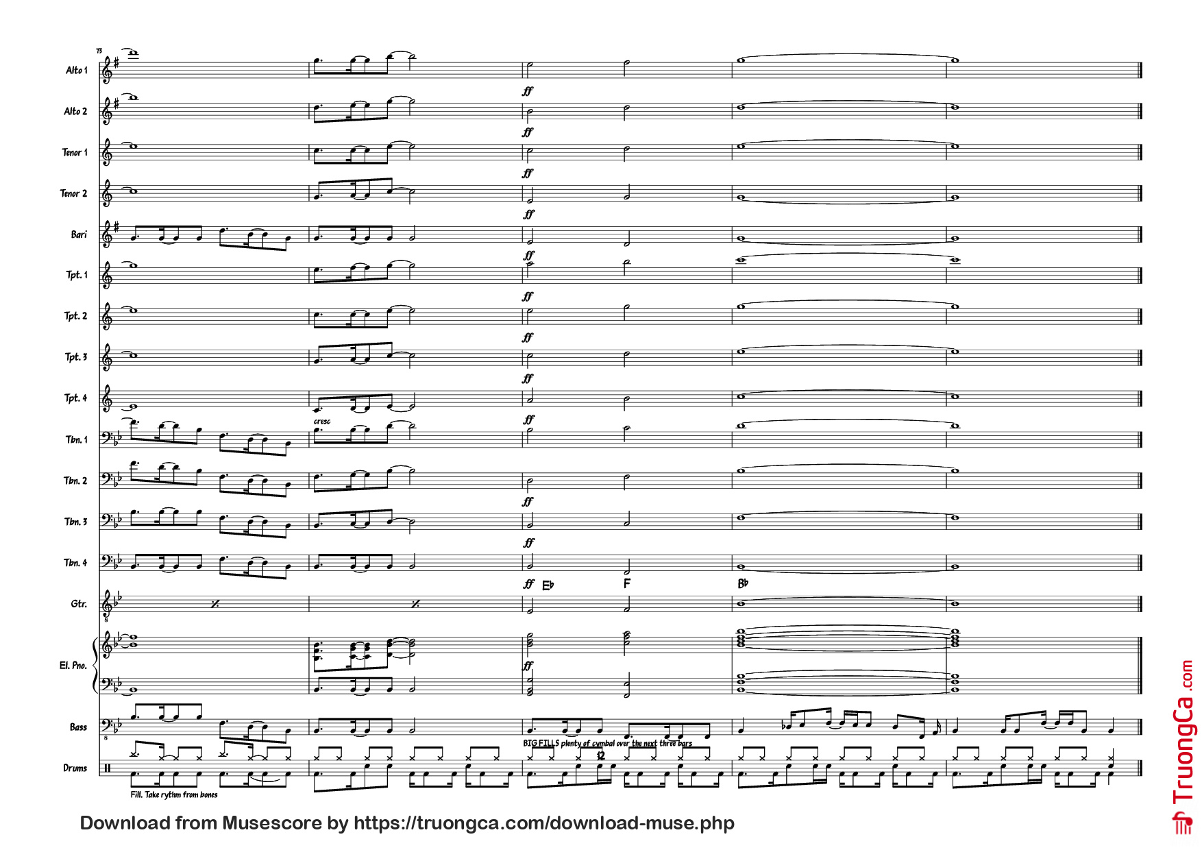Trang 12 của Sheet nhạc PDF Piano bài hát Also sprach the MC big band Piano - Composed: R Straus Modified: Doedato Arr for big band : Gav