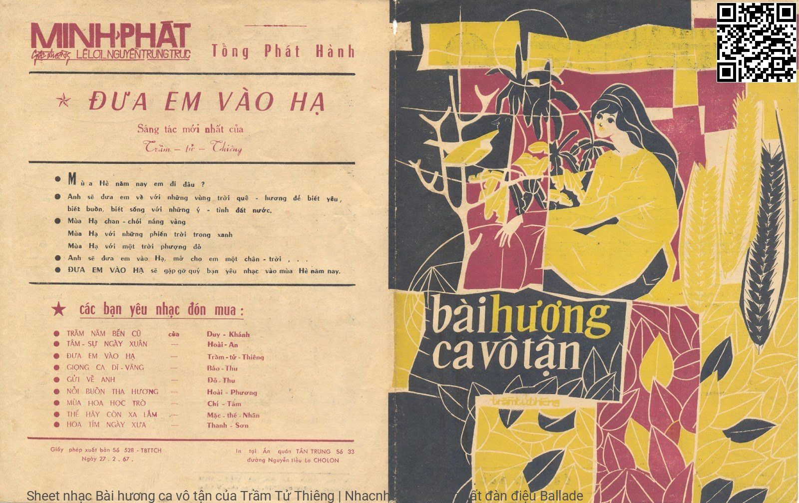 Trang 1 của Sheet nhạc PDF bài hát Bài hương ca vô tận - Trầm Tử Thiêng, 1. Hát nữa đi  Hương hát điệu nhạc buồn, điệu nhạc quê hương. Hát nữa đi  Hương hát lại bài  ca tiễn anh lên  đường