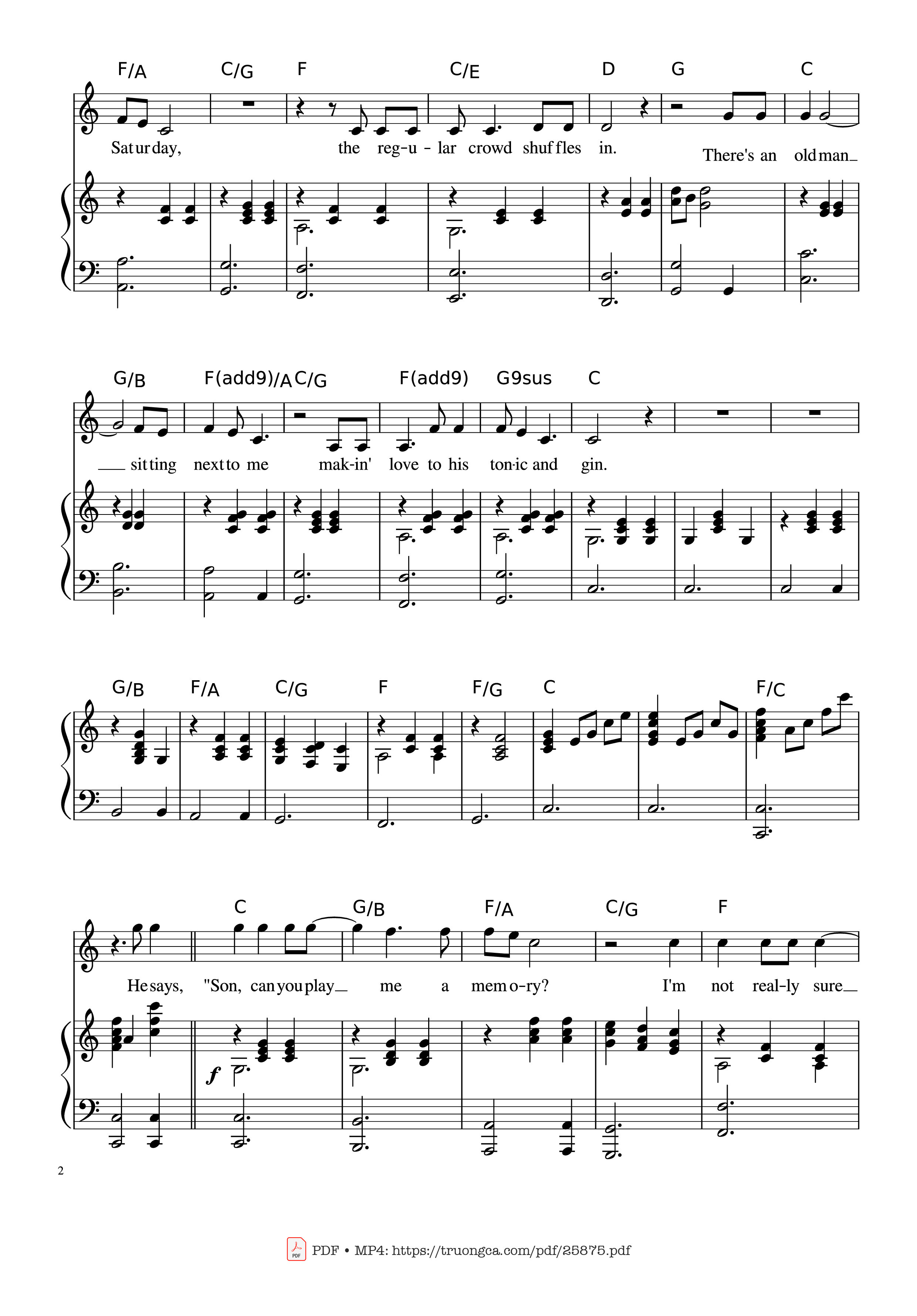 Trang 2 của Sheet nhạc PDF Piano bài hát Piano Man (Vocal-Piano the original live version) - Arr. Josepheroic