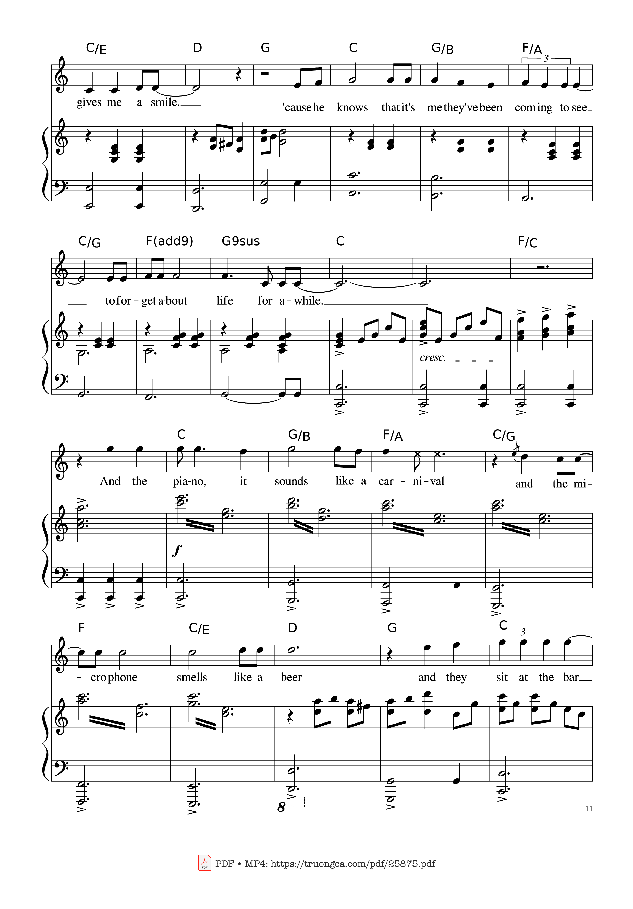 Trang 11 của Sheet nhạc PDF Piano bài hát Piano Man (Vocal-Piano the original live version) - Arr. Josepheroic